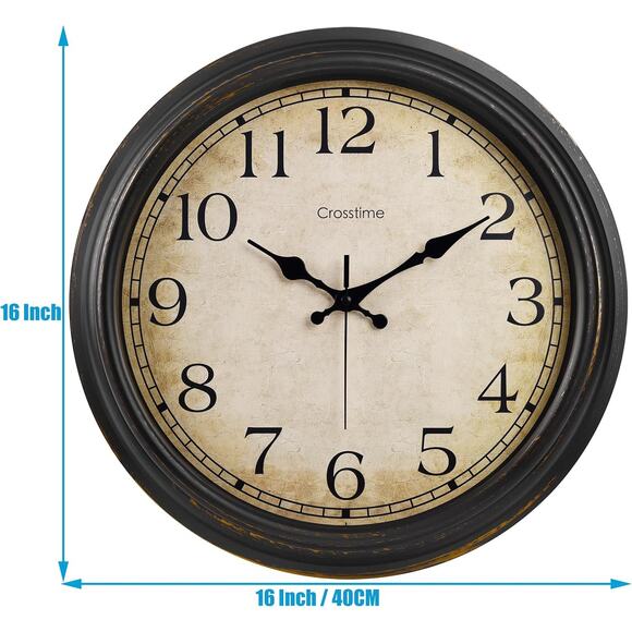 Crosstime Vintage Black Wall Clock 16in - Picture 2 of 7